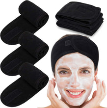 Black terry cloth spa headbands, 4-pack stretch towel head wrap