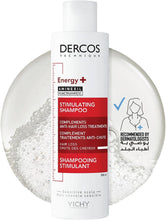 VICHY Dercos shampoo bottle with DERCOS TECHNIQUE label, Energy+ and Aminexil, 200 ml