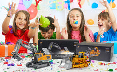 Four-Wheel Drive Remote Control Excavator 4x4 Alloy Dump Truck Excavator Loader Model Construction Vehicle Toy Children's Gift