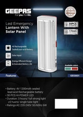 Geepas LED Emergency Lantern with Solar Panel- GE53031| Energy Efficient Design, and 5 Hours Working| Compact, Portable and Light-Weight Design| Perfect for Indoor and Outdoor Use|2 Years Warranty
