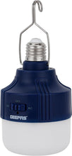 Geepas rechargeable LED bulb with hanging hook and blue power switch base