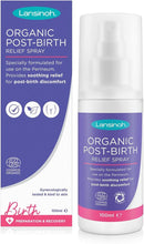 Lansinoh organic post-birth relief spray 100ml bottle with purple label