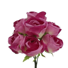 Huitich 7 head dark pink artificial roses bouquet with green leaves for home decor