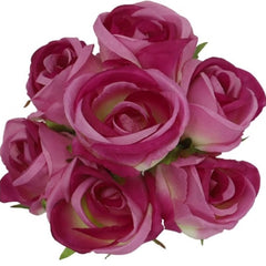 Huitich 7 head dark pink artificial roses bouquet with realistic petals and green leaves