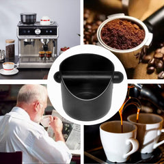 Coffee Grounds Bucket Espresso Knock Box Anti Slip Coffee Grind Dump Bin Waste Bin With Detachable Knock Bar For Home or Coffee Shop, Black