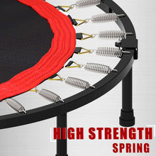 Trampoline rebounder edge with red fabric pad and visible coil springs