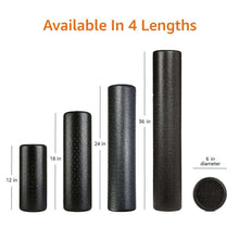 Foam roller in four lengths, round textured cylinders, varying sizes