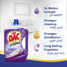 Lavender purple disinfectant cleaner bottle with blue cap, 3L size and 3x badge