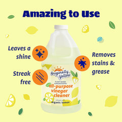 Vinagre de limpieza multiusos Originally Yellow para pisos del hogar, solución con vinagre destilado | Infusionado con limón orgánico | Productos de limpieza vegetal para el hogar, 1.89 L (paquete de 1)