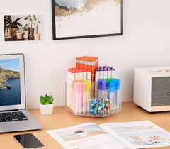 Marbras Acrylic Pen Holder, 360 Degree Rotating Clear Pen Organizer for Desk with 6 Compartments, Holds Over 600 Pencils, Stationery Organizer for Office, School, Home, and Art Supplies