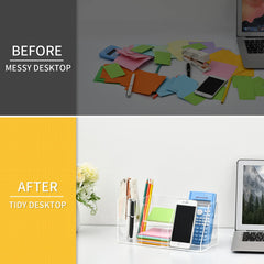 Organizador de escritorio acrílico VITVITI, portalápices transparente para escritorio, 5 compartimentos, soporte para bolígrafos, notas adhesivas y soporte para teléfono, ideal para oficina y útiles escolares.