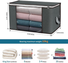 Large foldable storage bag organizer, dark gray, sized to fit bedding or blankets