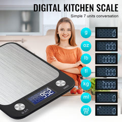 Digital Kitchen Scale Multifunction Food Scale, Touch Button, Ultra Slim with Large LCD Display, 11lb/5kg, 22lb/5kg, Stainless Steel (Batteries Included) (10000g/1g)