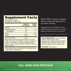 Optimum Nutrition (ON) Superior Amino 2222 Tablets, Complete Essential Amino Acids, EAAs to Maintain Muscle Tissue - 320 Tablets