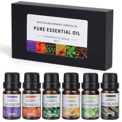 Essential Oils Set,Premium Pure and Natural Oil,for Oil Diffusers,6 pcs x 10 mL - Sandalwood，Sweet Orange，Lavender，Eucalyptus，Lemon，Mint