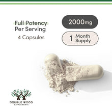 Magnesium L-threonate capsule and loose powder pile with 2000mg badge