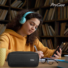 ProCase black zippered pencil case on desk as a student writes