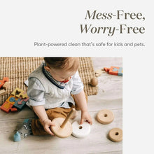 Safe household cleaner marketing scene with child playing on the floor