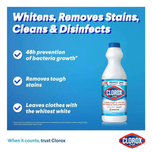 Clorox liquid bleach 470 ml bottle with blue cap and label on info panel
