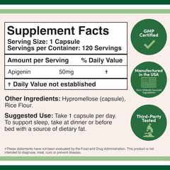 Double Wood Supplements Apigenin - 50mg per Capsule, 120 Count (Powerful Bioflavonoid Found in Chamomile Tea for Relaxation, Sleep, and Mood) Senolytic Flavonols for Aging Manufactured in The USA by