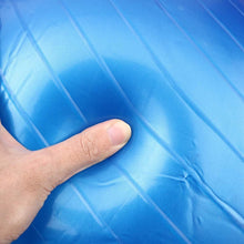 Blue anti-burst exercise ball surface texture close-up