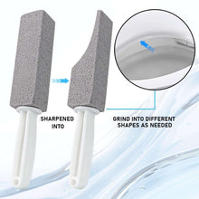 Two pumice cleaning stones on white handles with water-removal illustration
