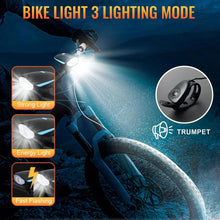 Bike headlight with white LED beam and blue accent stripe on black body