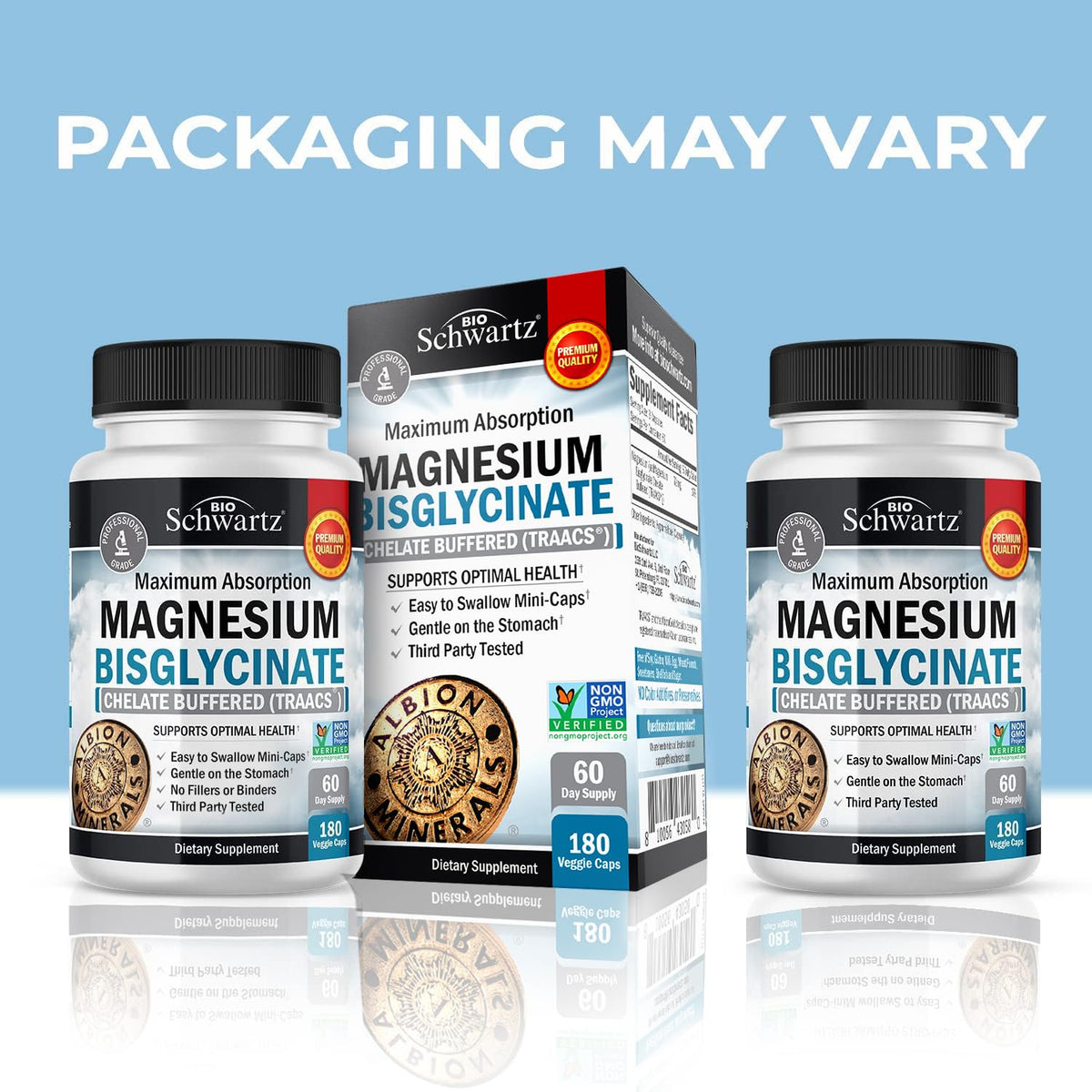 BioSchwartz Non-GMO Project Verified Magnesium Bisglycinate Chelate No-Laxative Effect Mineral Supplement