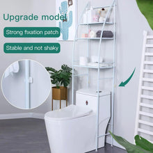 White 3-tier toilet storage rack with stabilizing fixation patch and side legs