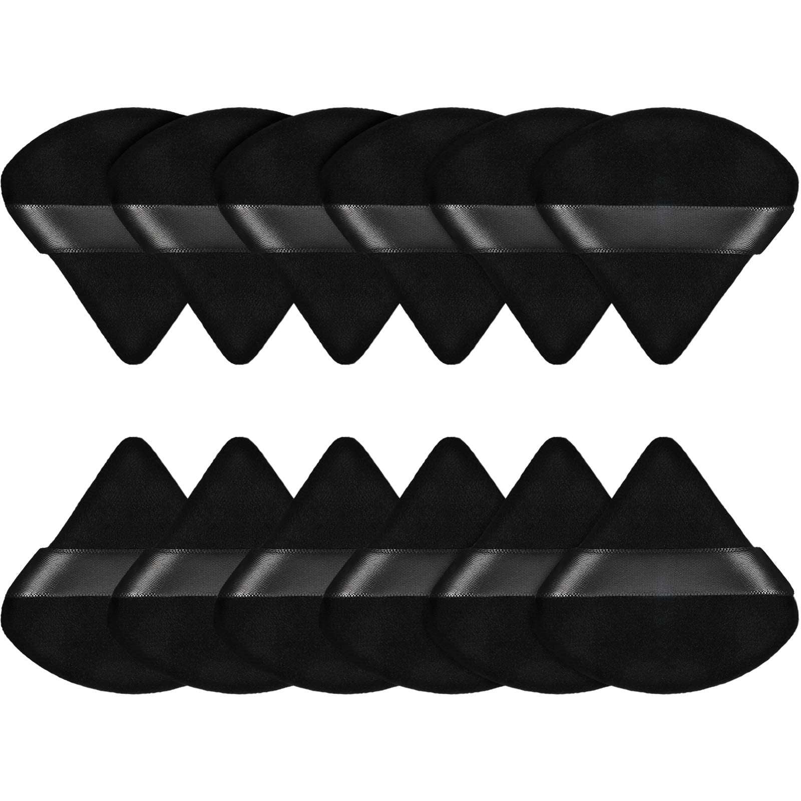 Maytis 12-Piece Triangle Makeup Sponge Set - Soft Reusable Foundation Sponge for Loose Powder, Wet/Dry Use (Black, S)