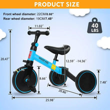 Kids balance bike size diagram with wheel measurements and adjustable seat height