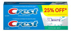Crest 3D White toothpaste UAE pack of two 125 ml Extreme Mint tubes with 25 percent off promotional box