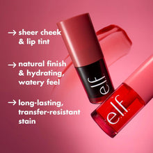 e.l.f. sheer lip and cheek tint bottles with doe-foot applicator tips, plum tone