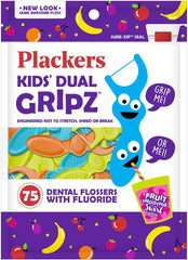 Plackers, Kid's Dual Gripz, Dental Flossers with Fluoride, Fruit Smoothie Swirl, 75 Count