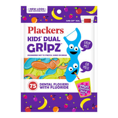 Plackers, Kid's Dual Gripz, Dental Flossers with Fluoride, Fruit Smoothie Swirl, 75 Count