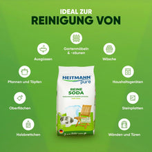 HEITMANN pure soda cleaning powder pouch with surrounding use-case icons