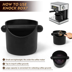 Coffee Grounds Bucket Espresso Knock Box Anti Slip Coffee Grind Dump Bin Waste Bin With Detachable Knock Bar For Home or Coffee Shop, Black