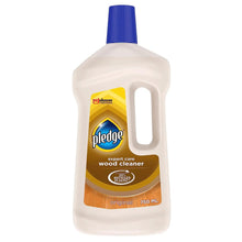 Pledge wood floor cleaner bottle, blue cap, original 750 ml, front label visible.