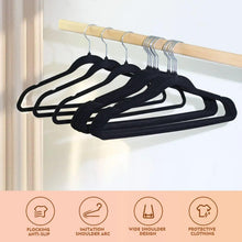 Black velvet clothes hangers bundle with metal hooks, wide shoulder design