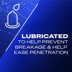 Durex Performax Intense condoms UAE image of lubricated condom icon and text about preventing breakage and easing penetration