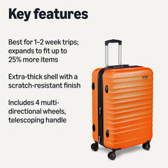 Maleta rígida con ruedas Amazon Basics de 26 pulgadas (68 cm), ABS, color naranja