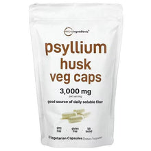 Micro Ingredients psyllium husk veg caps supplement pouch, front label with dosage text