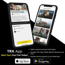 TRX app on smartphone next to equipment screen for training guidance