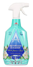 Bathroom cleaner spray bottle, teal with white trigger; White Jasmine & Basil