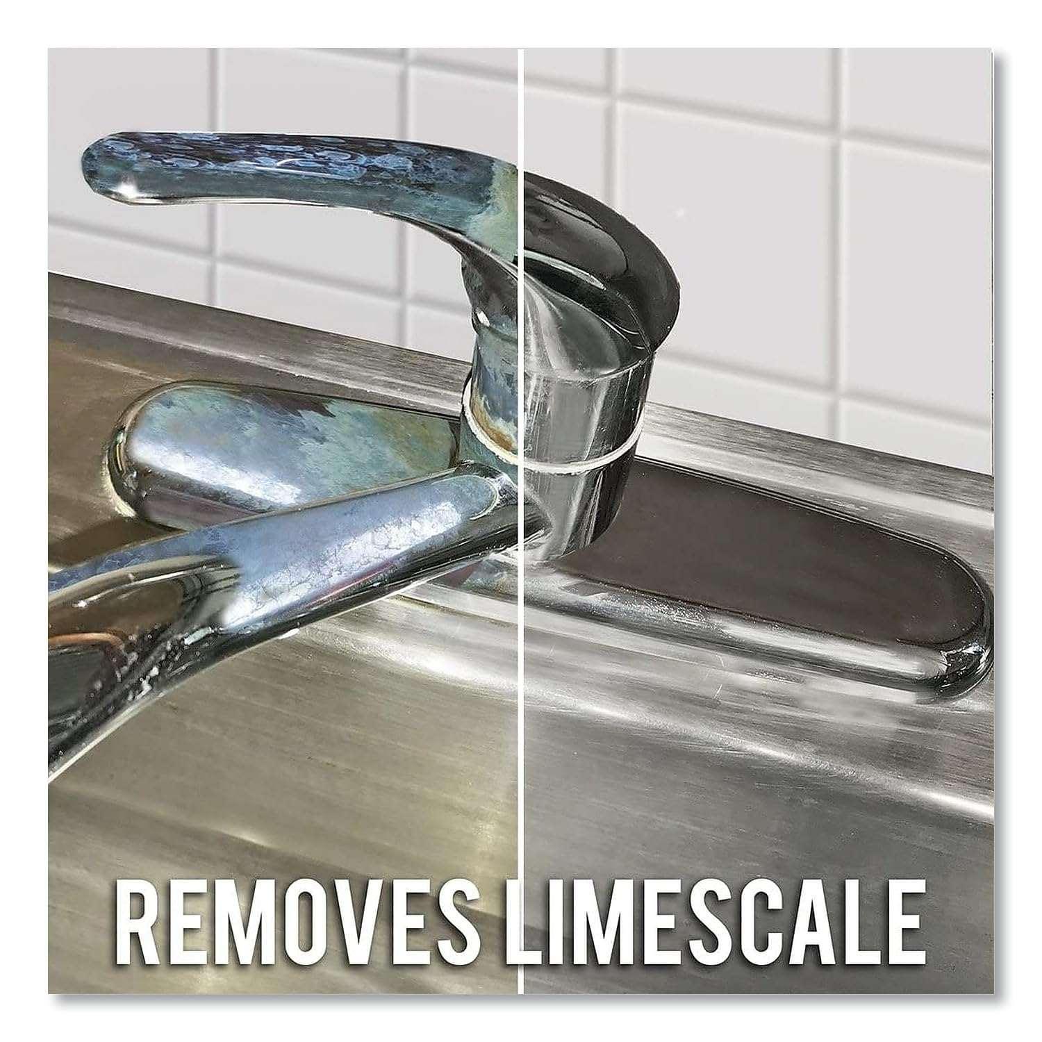 Lime-A-Way cleaning promo showing faucet and sink, removes limescale text
