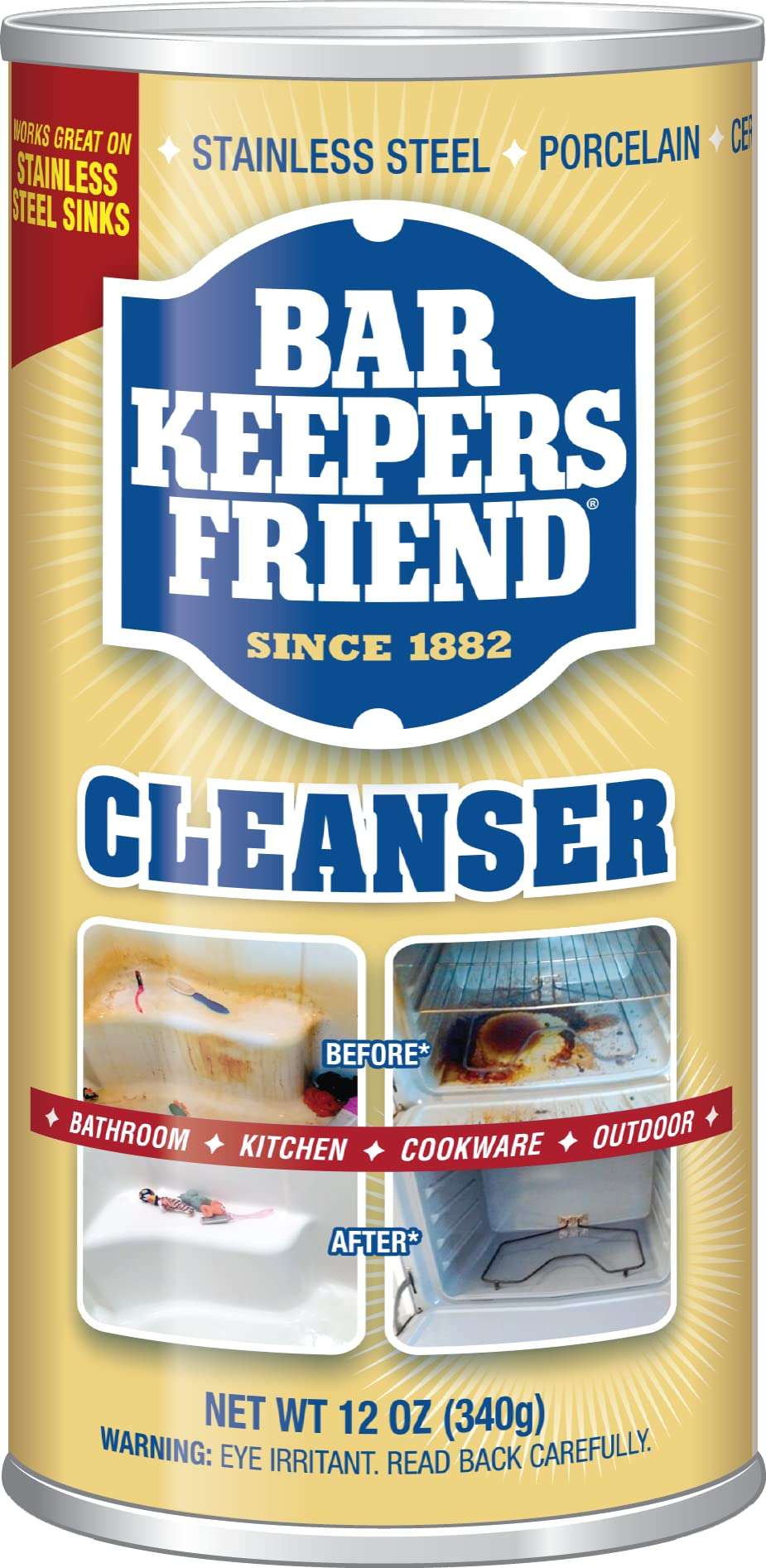 Bar Keepers Friend Detergent Powder 12 oz (1 Pack) (Packaging May Vary)