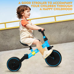 دراجة توازن للأطفال 4 في 1، دراجة ثلاثية العجلات للأطفال من عمر 1 إلى 4 سنوات، دراجة ثلاثية العجلات للأطفال الصغار بمقعد قابل للتعديل للاستخدام الداخلي والخارجي، هدية عيد ميلاد أول للأولاد والبنات، لون أزرق