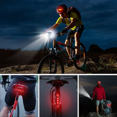 Bike Light Set USB Rechargeable Bycicle LED Accessories Night Cycling Headlight Tail Rear Reflectors for Mountain Bike 4 Lighting Modes, Easy to Install (Blue)