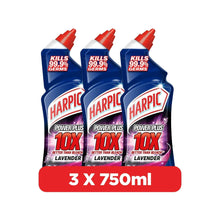 Harpic Power Plus toilet cleaner set: 3 x 750ml lavender blue bottles