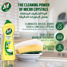 Jif cream cleaner bottle with front label, lemon scent, cleaning for grease stains